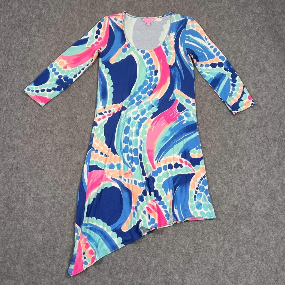 Lilly Pulitzer Ocean Jewels Ariana Asymmetrical 3/4 Sleeve Dress Women's Size XS